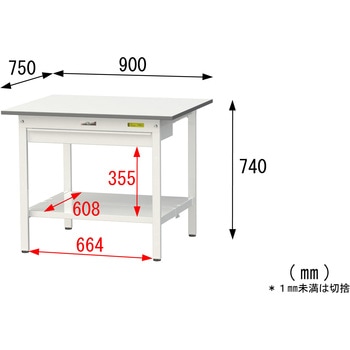 軽量作業台/耐荷重150kg_ワイド引き出し付き固定式_全面棚付_ワークテーブル150シリーズ_低圧メラミン天板 山金工業