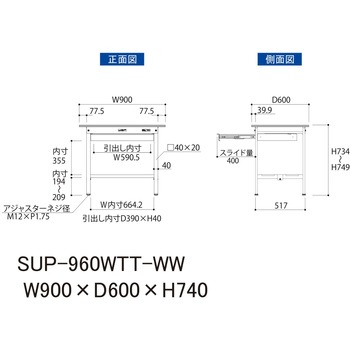 軽量作業台/耐荷重150kg_ワイド引き出し付き固定式_全面棚付_ワークテーブル150シリーズ_低圧メラミン天板 山金工業
