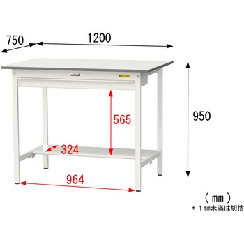 軽量作業台/耐荷重150kg_ワイド引き出し付き固定式_半面棚付_ワークテーブル150シリーズ_低圧メラミン天板 山金工業