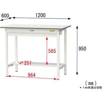 軽量作業台/耐荷重150kg_ワイド引き出し付き固定式_半面棚付_ワークテーブル150シリーズ_低圧メラミン天板 山金工業