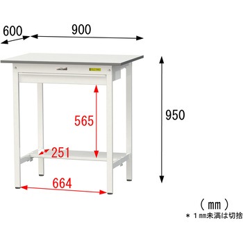軽量作業台/耐荷重150kg_ワイド引き出し付き固定式_半面棚付_ワークテーブル150シリーズ_低圧メラミン天板 山金工業