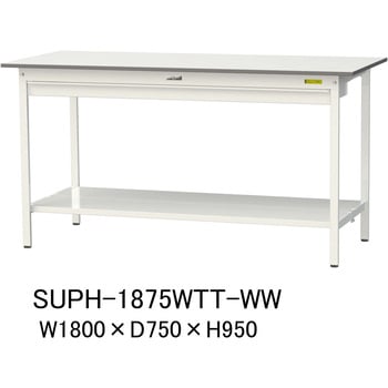 軽量作業台/耐荷重150kg_ワイド引き出し付固定式H950_全面棚板付_ワークテーブル150シリーズ 山金工業