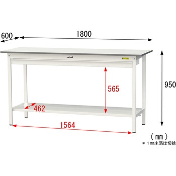 軽量作業台/耐荷重150kg_ワイド引き出し付き固定式_全面棚付_ワークテーブル150シリーズ_低圧メラミン天板 山金工業