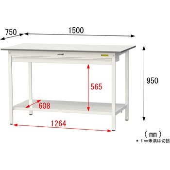 軽量作業台/耐荷重150kg_ワイド引き出し付き固定式_全面棚付_ワークテーブル150シリーズ_低圧メラミン天板 山金工業