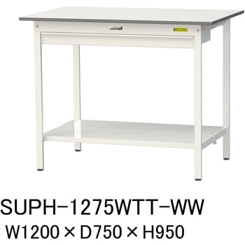 軽量作業台/耐荷重150kg_ワイド引き出し付固定式H950_全面棚板付_ワークテーブル150シリーズ 山金工業