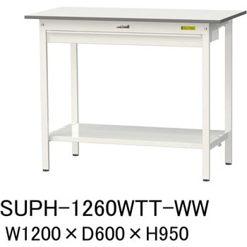 軽量作業台/耐荷重150kg_ワイド引き出し付固定式H950_全面棚板付_ワークテーブル150シリーズ 山金工業