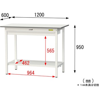 軽量作業台/耐荷重150kg_ワイド引き出し付き固定式_全面棚付_ワークテーブル150シリーズ_低圧メラミン天板 山金工業