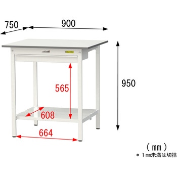 軽量作業台/耐荷重150kg_ワイド引き出し付き固定式_全面棚付_ワークテーブル150シリーズ_低圧メラミン天板 山金工業