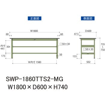 軽量作業台/耐荷重300kg_中間+足元全面棚板付_固定式H740_ポリエステル