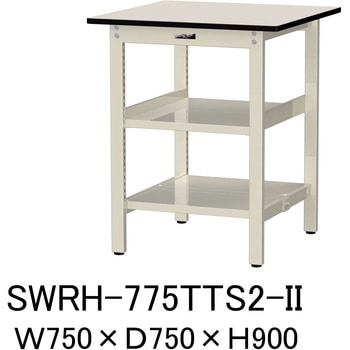軽量作業台/耐荷重300kg_中間+足元全面棚板付_固定式H900_塩ビシート天板_ワークテーブル300シリーズ 山金工業