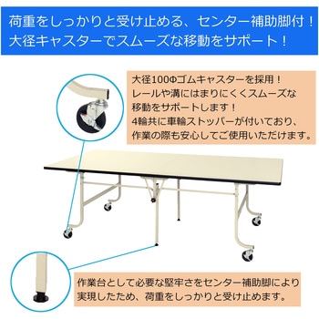 大型作業台/天板折りたたみ_キャスター付き_ワークテーブルフライトタイプ 山金工業