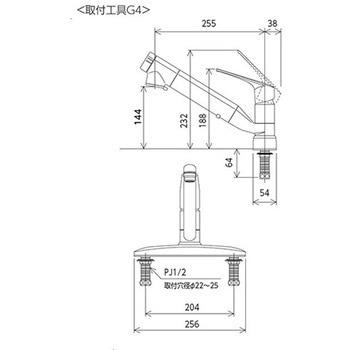 浄水器内蔵用シングルシャワー付混合栓(eレバー) KVK