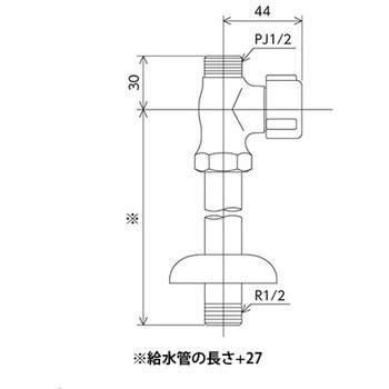 ストレート形止水栓(銅パイプ・ナットなし)(給水管420mm) KVK
