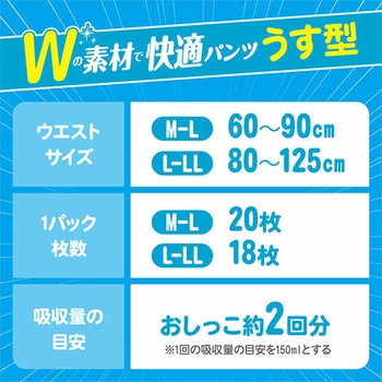 アクティ 大人用 紙おむつ Wの素材で快適パンツ うす型 2回分吸収 日本製紙クレシア