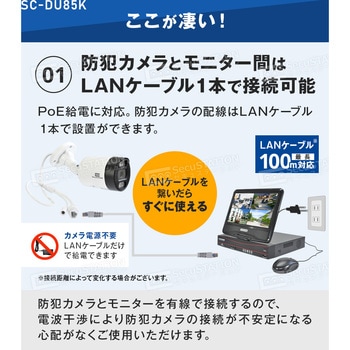 SecuSTATION モニター一体型POE8ch録画装置+500万画素防犯カメラ4台セット SecuSTATION