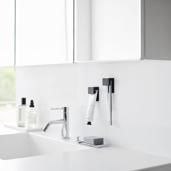 フィルムフック差し込み式歯ブラシ&チューブホルダー タワー W4 2個組 ブラック - 山崎実業