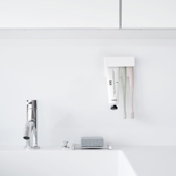フィルムフック差し込み式歯ブラシ&チューブホルダー タワー W9 ホワイト 山崎実業