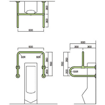 小便器用壁付手摺(樹脂被膜補助手摺) ノーブランド