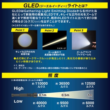 GLEDライト 単4電池式 170lm ズーム機能付 3モード切替 - オーム電機
