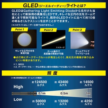 GLEDライト 単3電池式 250lm ズーム機能付 3モード切替 オーム電機