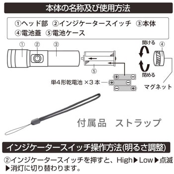 ズームLEDライト 470ルーメン 防水IPX6 マグネット付 オーム電機
