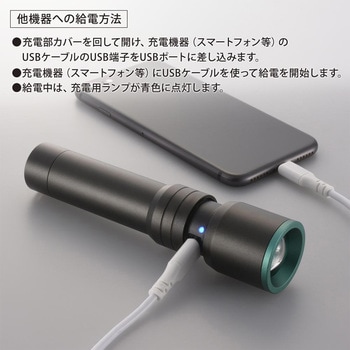 ズーム機能搭載 LEDライト 480ルーメン USB-C充電 防水IPX5 オーム電機