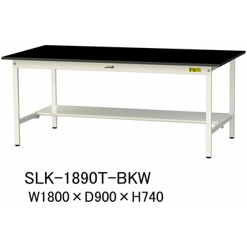 実験用軽量作業台/固定式_高耐薬品ケミテクト天板_半面棚付き_ワークテーブルLABシリーズ_実験用ラボテーブル 山金工業