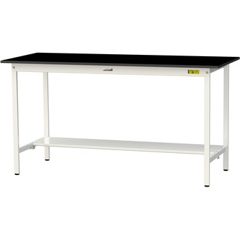 実験用軽量作業台/固定式_高耐薬品ケミテクト天板_半面棚付き_ワークテーブルLABシリーズ_実験用ラボテーブル 山金工業