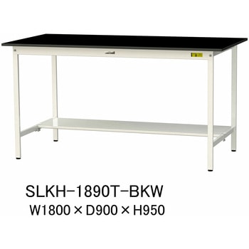 実験用軽量作業台/固定式_高耐薬品ケミテクト天板_半面棚付き_ワークテーブルLABシリーズ_実験用ラボテーブル 山金工業
