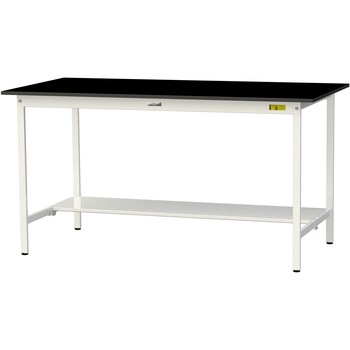 実験用軽量作業台/固定式_高耐薬品ケミテクト天板_半面棚付き_ワークテーブルLABシリーズ_実験用ラボテーブル 山金工業