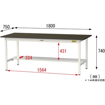 実験用軽量作業台/固定式_指紋レスメラミン天板_半面棚付き_ワークテーブルLABシリーズ_実験用ラボテーブル 山金工業