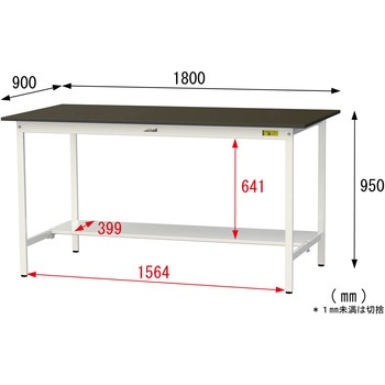 実験用軽量作業台/固定式_指紋レスメラミン天板_半面棚付き_ワークテーブルLABシリーズ_実験用ラボテーブル 山金工業