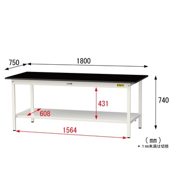 実験用軽量作業台/固定式_高耐薬品ケミテクト天板_全面棚付き_ワークテーブルLABシリーズ_実験用ラボテーブル 山金工業
