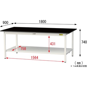 実験用軽量作業台/固定式_高耐薬品ケミテクト天板_全面棚付き_ワークテーブルLABシリーズ_実験用ラボテーブル 山金工業