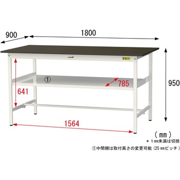 実験用軽量作業台/固定式_指紋レスメラミン天板_中間棚付き_ワークテーブルLABシリーズ_実験用ラボテーブル 山金工業