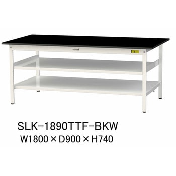 実験用軽量作業台/固定式_高耐薬品ケミテクト天板_中間棚付き_全面棚付き_ワークテーブルLABシリーズ_実験用ラボテーブル 山金工業