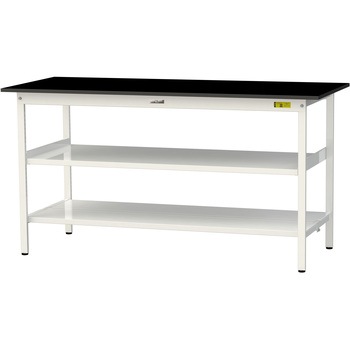 実験用軽量作業台/固定式_高耐薬品ケミテクト天板_中間棚付き_全面棚付き_ワークテーブルLABシリーズ_実験用ラボテーブル 山金工業
