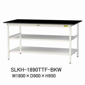 実験用軽量作業台/固定式_高耐薬品ケミテクト天板_中間棚付き_全面棚付き_ワークテーブルLABシリーズ_実験用ラボテーブル 山金工業