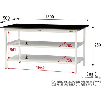 実験用軽量作業台/固定式_高耐薬品ケミテクト天板_中間棚付き_全面棚付き_ワークテーブルLABシリーズ_実験用ラボテーブル 山金工業