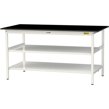 実験用軽量作業台/固定式_高耐薬品ケミテクト天板_中間棚付き_全面棚付き_ワークテーブルLABシリーズ_実験用ラボテーブル 山金工業