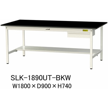 実験用軽量作業台/固定式_高耐薬品ケミテクト天板_引き出し付き_半面棚付き_ワークテーブルLABシリーズ_実験用ラボテーブル 山金工業