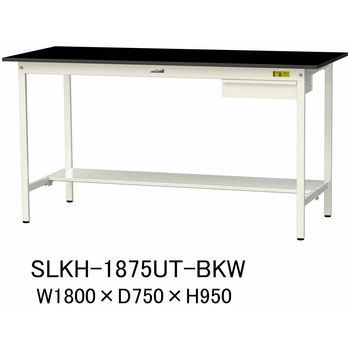 実験用軽量作業台/固定式_高耐薬品ケミテクト天板_引き出し付き_半面棚付き_ワークテーブルLABシリーズ_実験用ラボテーブル 山金工業