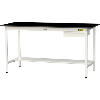 実験用軽量作業台/固定式_高耐薬品ケミテクト天板_引き出し付き_半面棚付き_ワークテーブルLABシリーズ_実験用ラボテーブル 山金工業