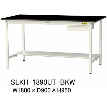 実験用軽量作業台/固定式_高耐薬品ケミテクト天板_引き出し付き_半面棚付き_ワークテーブルLABシリーズ_実験用ラボテーブル 山金工業