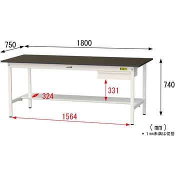 実験用軽量作業台/固定式_指紋レスメラミン天板_引き出し付き_半面棚付き_ワークテーブルLABシリーズ_実験用ラボテーブル 山金工業