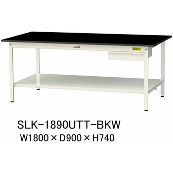 実験用軽量作業台/固定式_高耐薬品ケミテクト天板_引き出し付き_全面棚付き_ワークテーブルLABシリーズ_実験用ラボテーブル 山金工業
