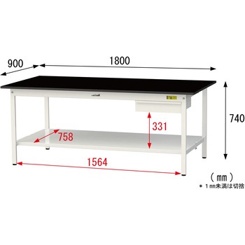 実験用軽量作業台/固定式_高耐薬品ケミテクト天板_引き出し付き_全面棚付き_ワークテーブルLABシリーズ_実験用ラボテーブル 山金工業
