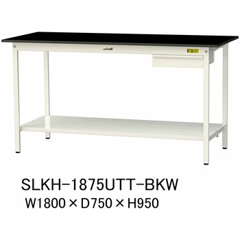 実験用軽量作業台/固定式_高耐薬品ケミテクト天板_引き出し付き_全面棚付き_ワークテーブルLABシリーズ_実験用ラボテーブル 山金工業