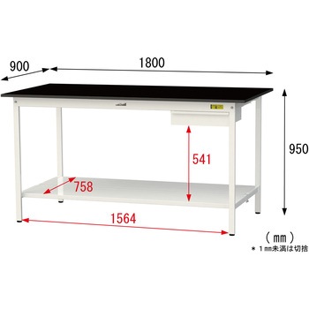 実験用軽量作業台/固定式_高耐薬品ケミテクト天板_引き出し付き_全面棚付き_ワークテーブルLABシリーズ_実験用ラボテーブル 山金工業