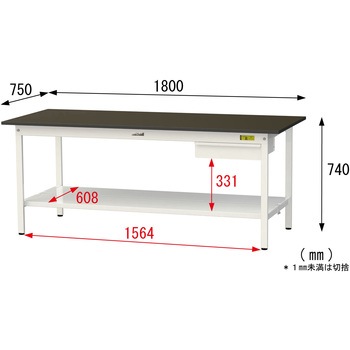 実験用軽量作業台/固定式_指紋レスメラミン天板_引き出し付き_全面棚付き_ワークテーブルLABシリーズ_実験用ラボテーブル 山金工業